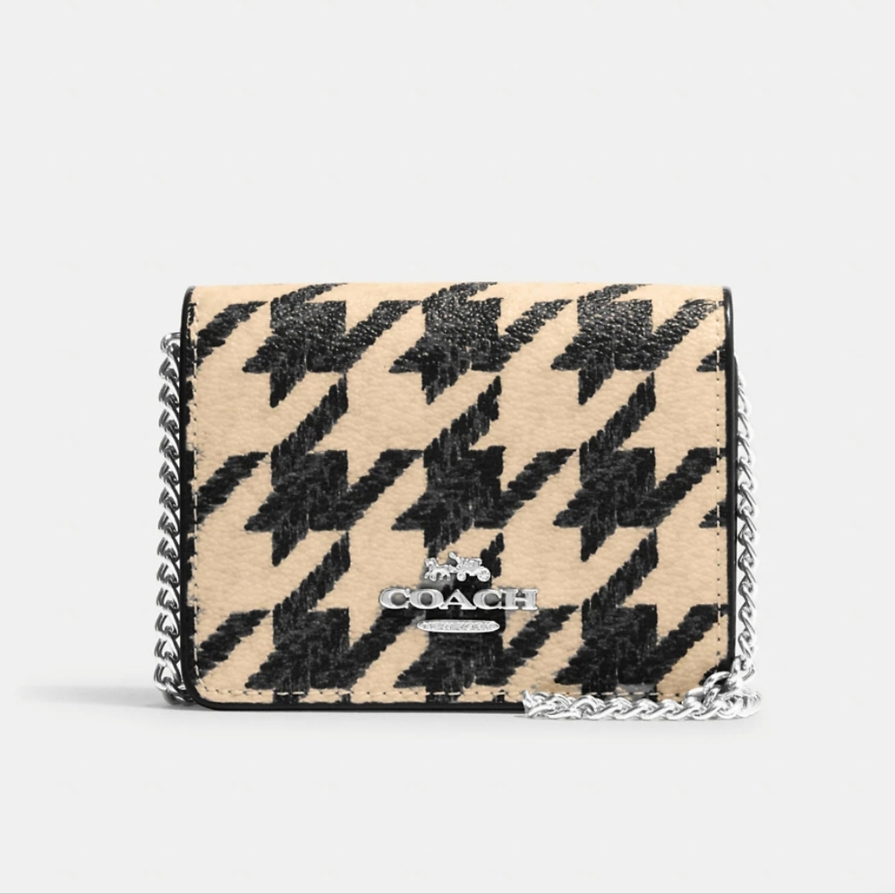 Coach Mini Wallet on a Chain with Houndstooth Print